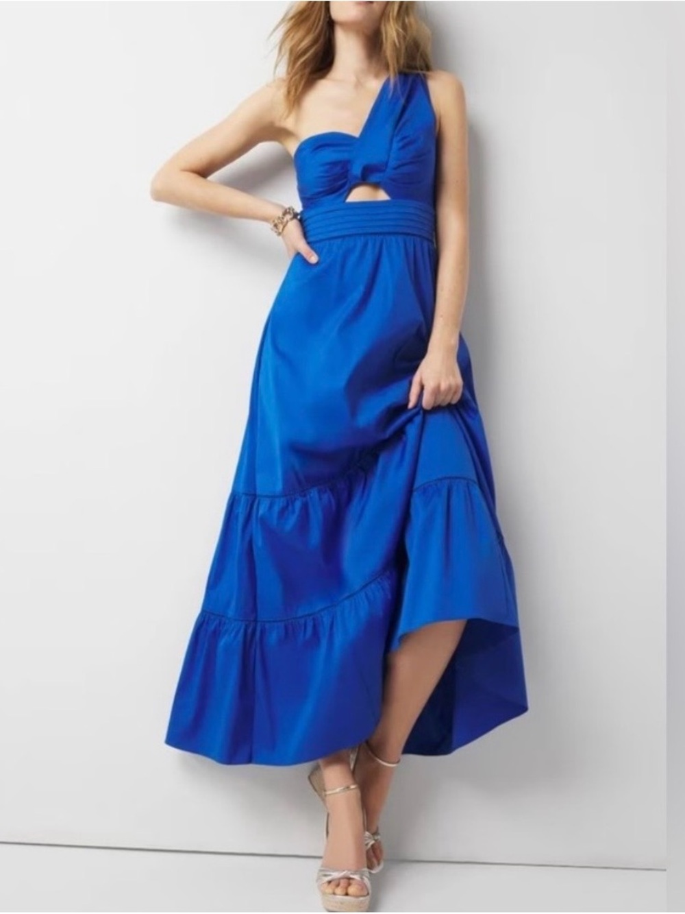 White House Black Market One-Shoulder Cobalt Blue Maxi Dress